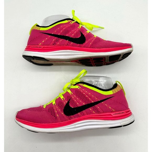 Nike Tenis Womens Flyknit One Lunarlon Running Shoes Pink/Volt Size 8 EUR 39 - Picture 3 of 13